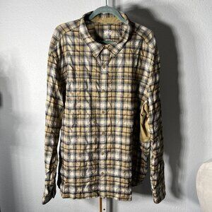 REI Co-Op Black & Tan Long-Sleeve Button-Up w Reinforced Elbows SZ XXL